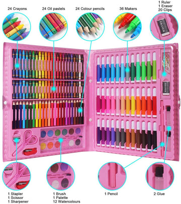 150 Pcs Art Drawing Set with Watercolor Pen and Colour Pencil for Kids